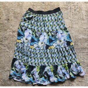 Bianco Nero Women's Size 38 Large Floral Skirt Flowy Lined Elastic Waist